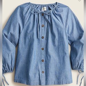 J. Crew Tie-sleeve button-front chambray top
